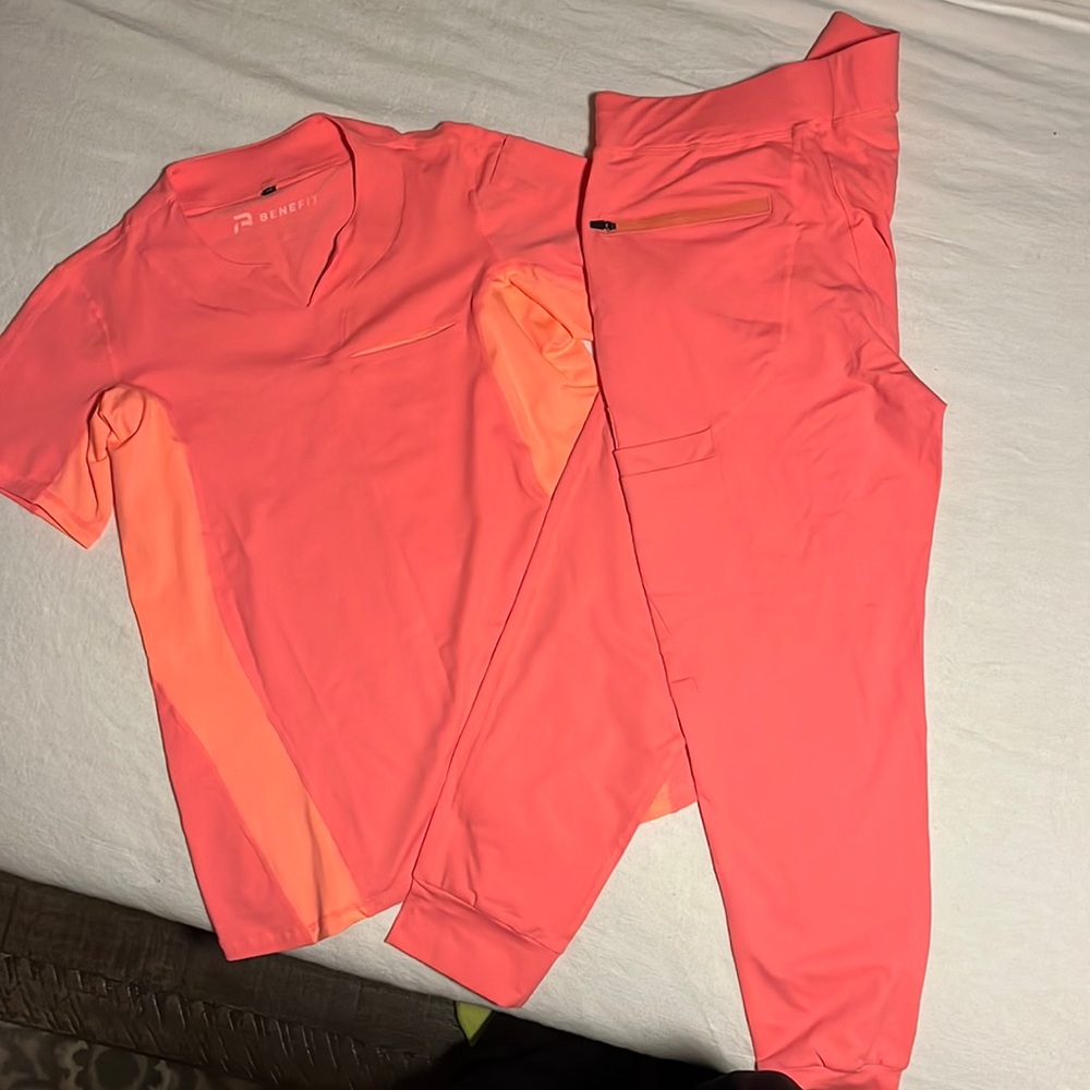 Brand new without tags. Benefit Medical Neon Orange jogger scrub set. XS XSP